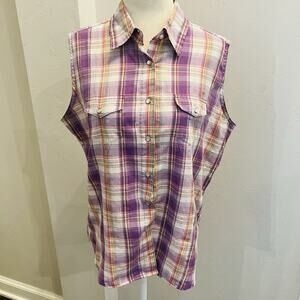 Wrangler Wrancher Sleeveless Shirt Pearl Snap Purple Shirt Women's L (A0131)